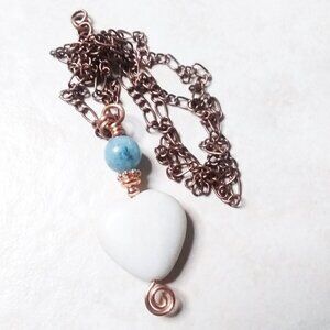White Stone HeartNecklace! White, Blue & Copper Edition ~ Fresh Beachy Boho